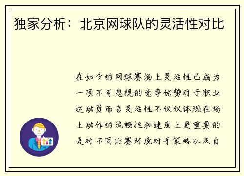 独家分析：北京网球队的灵活性对比