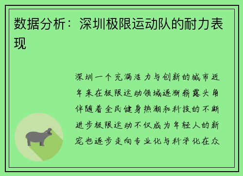 数据分析：深圳极限运动队的耐力表现